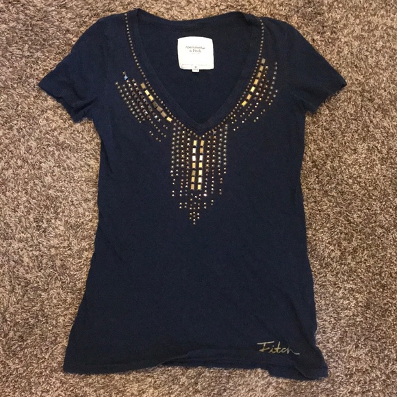 Abercrombie & Fitch Tops - Abercrombie Embellished Navy Tee Size Medium